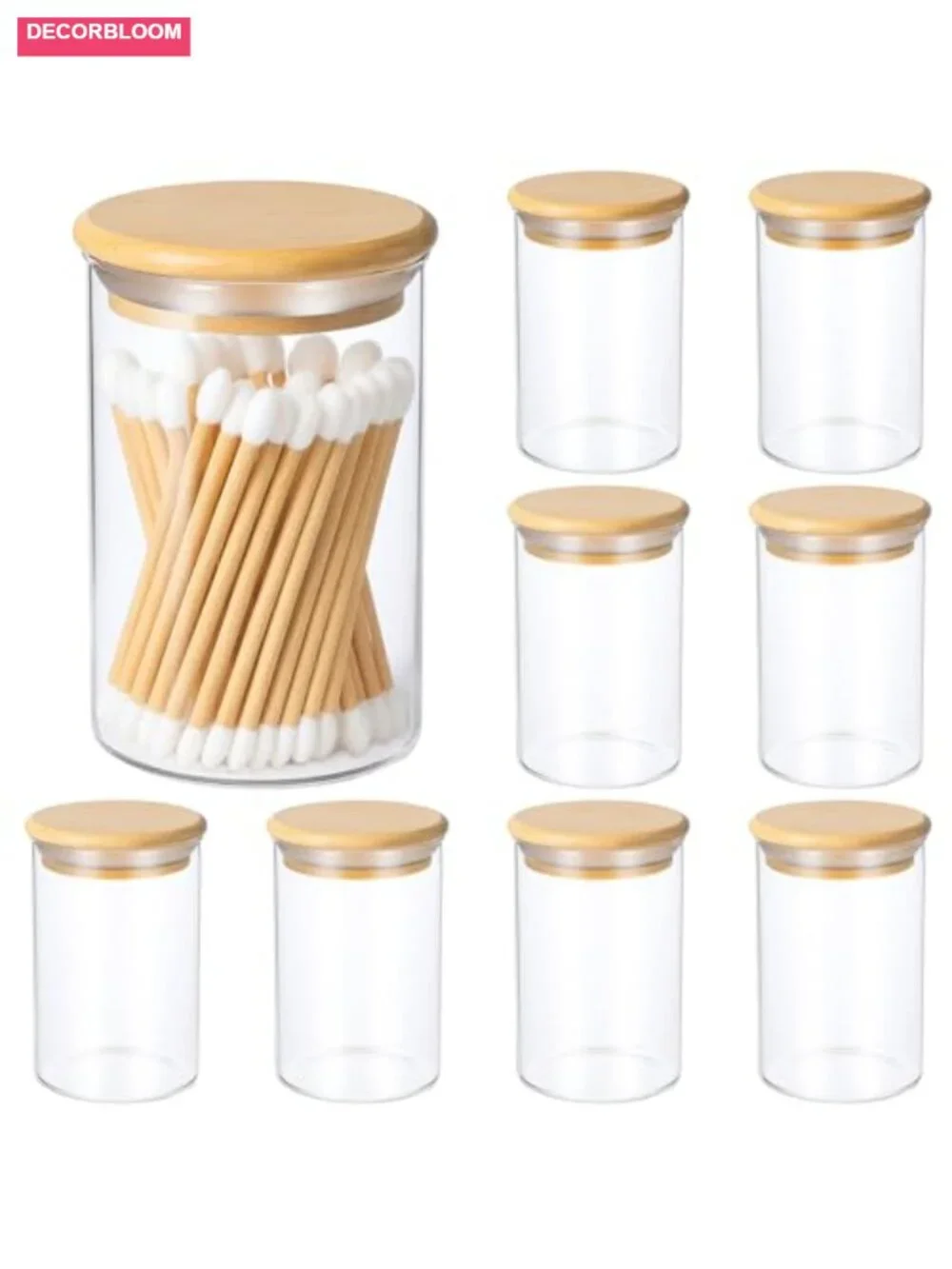 10 Pack Glass Apothecary Jars with Bamboo Lids Bathroom Canisters Vanity